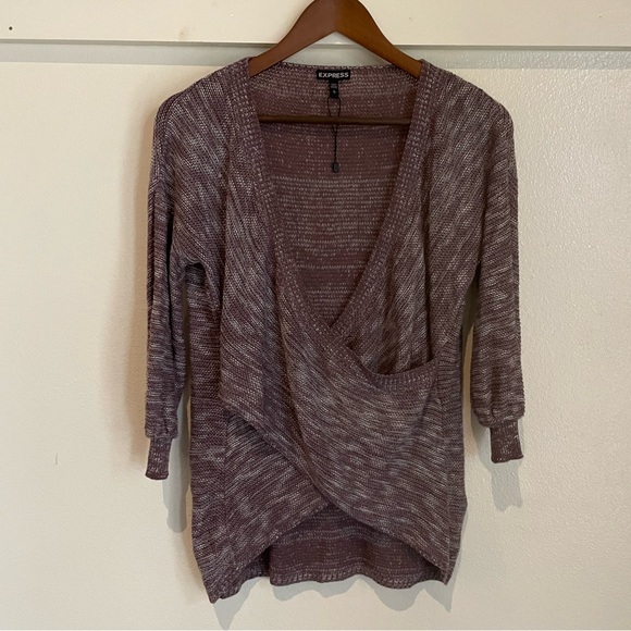 Express S Purple Knit Wrap Front Cross Sweater - Picture 2 of 8